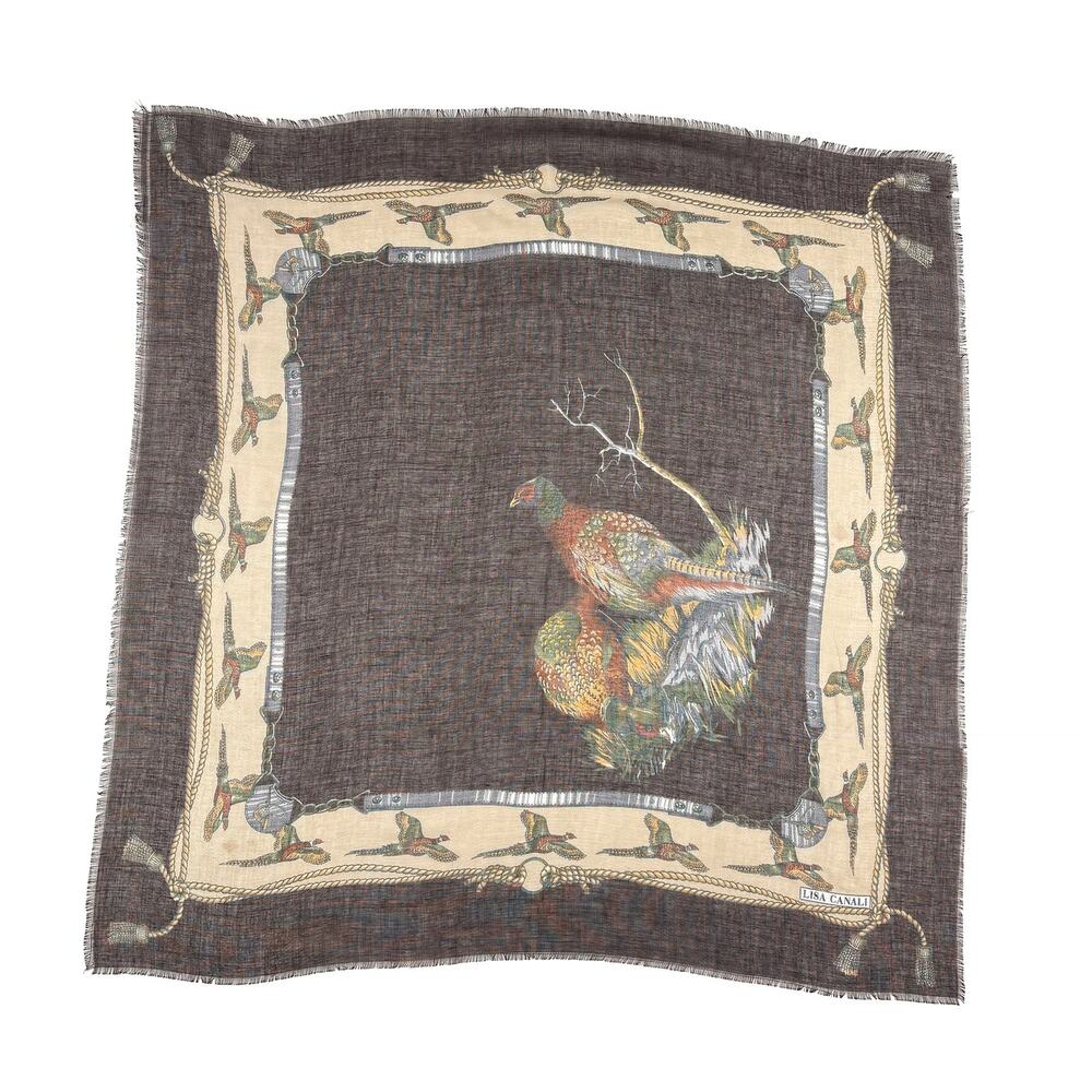 Lisa Canali VTG Women 30" Pheasant Scarf Brown Equestrian Hunt Country Square